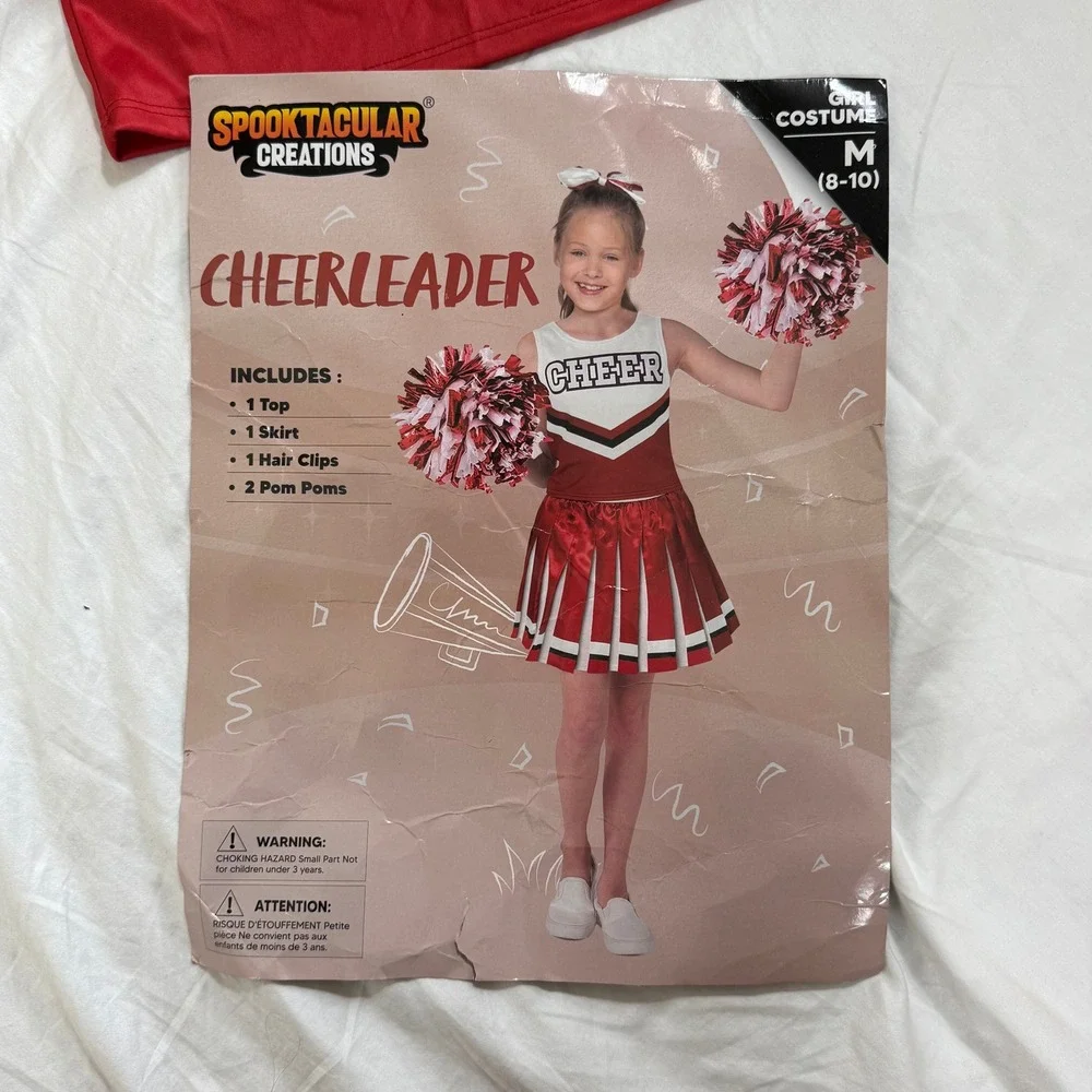 Spooktacular Creations Cheerleader Girls Size M Red White Costume Set Sporty